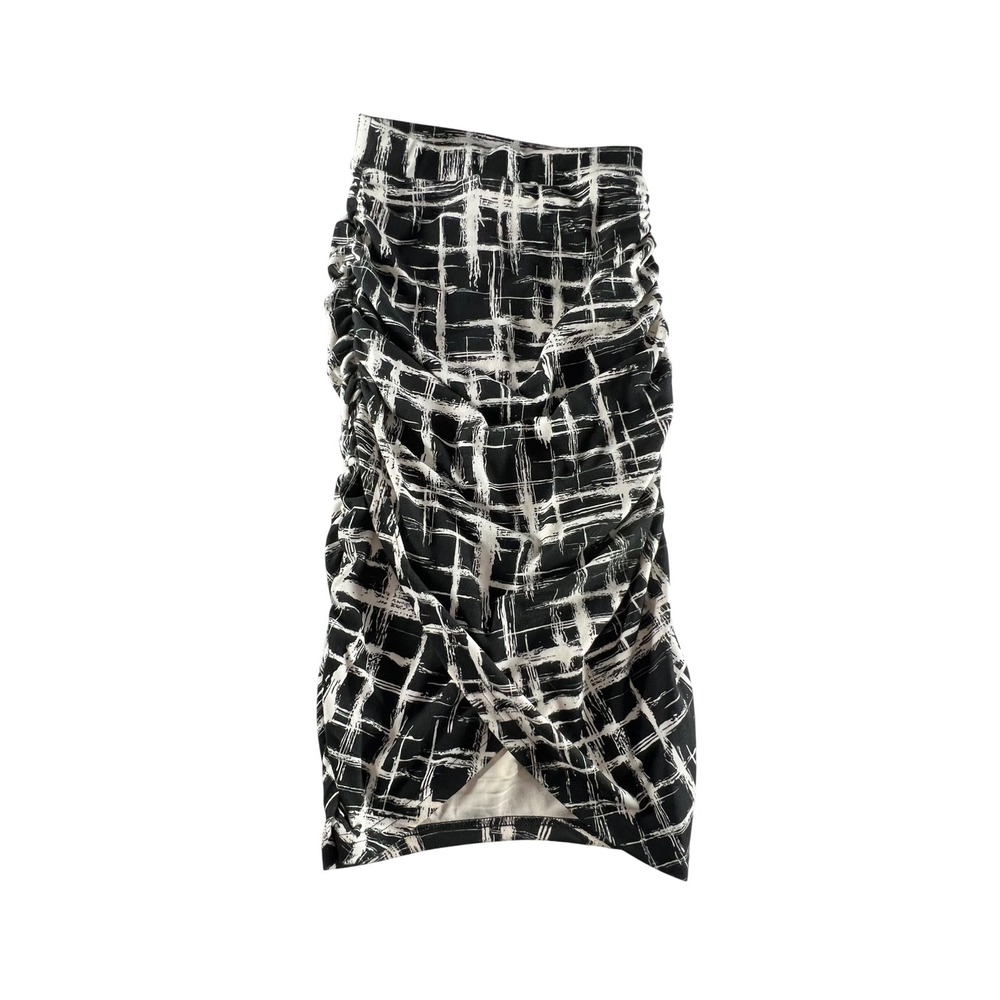 Vfshow Ruched Bodycon Midi Skirt Black White Abstract Check Printโ XS